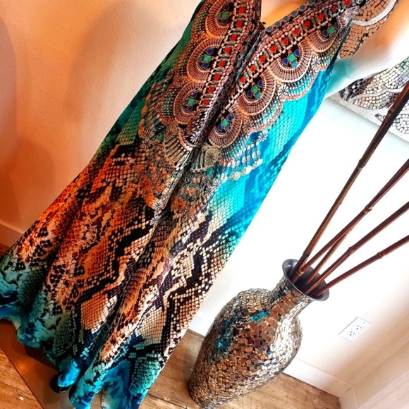 *LAST ONE***MANISH VAID Jquad-Turqouise Python Cry.Emb. Hi-Lo Dress NWT OS - Picture 7 of 12